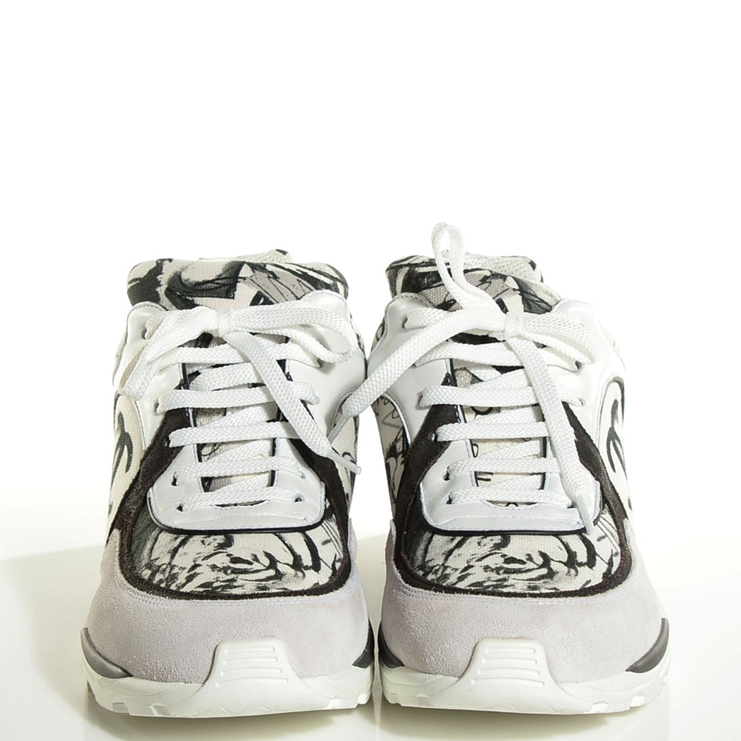 Suede Calfskin CC Sneakers 39.5 White Black