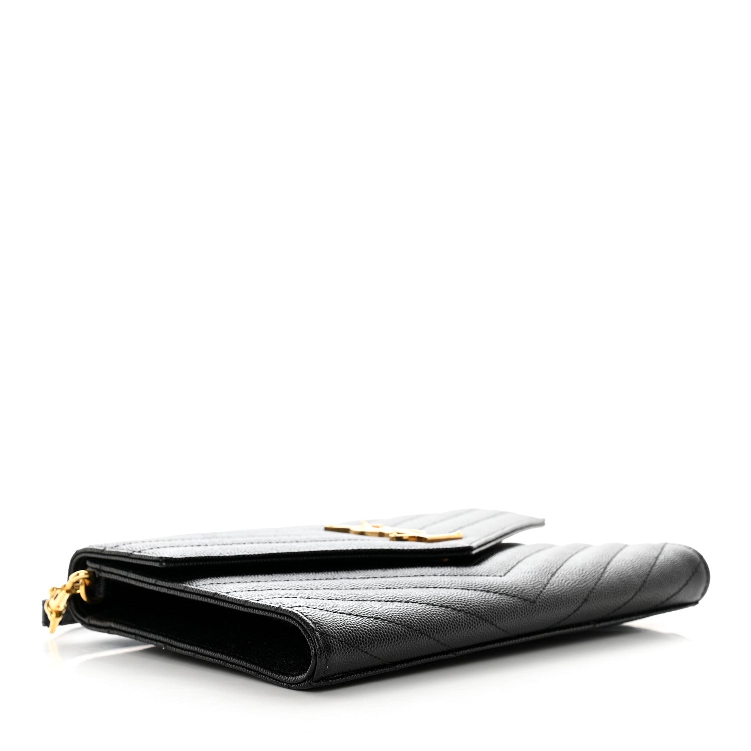 Saint Laurent Grain De Poudre Matelasse Chevron Monogram Envelope Clutch Black 4 of 9