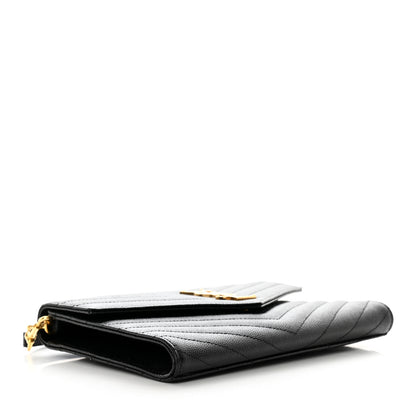 Saint Laurent Grain De Poudre Matelasse Chevron Monogram Envelope Clutch Black 4 of 9