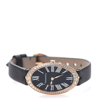 Tiffany 18K Rose Gold Satin Diamond Bezel 21mm 2-Hand Cocktail Quartz Watch Black 2 of 7