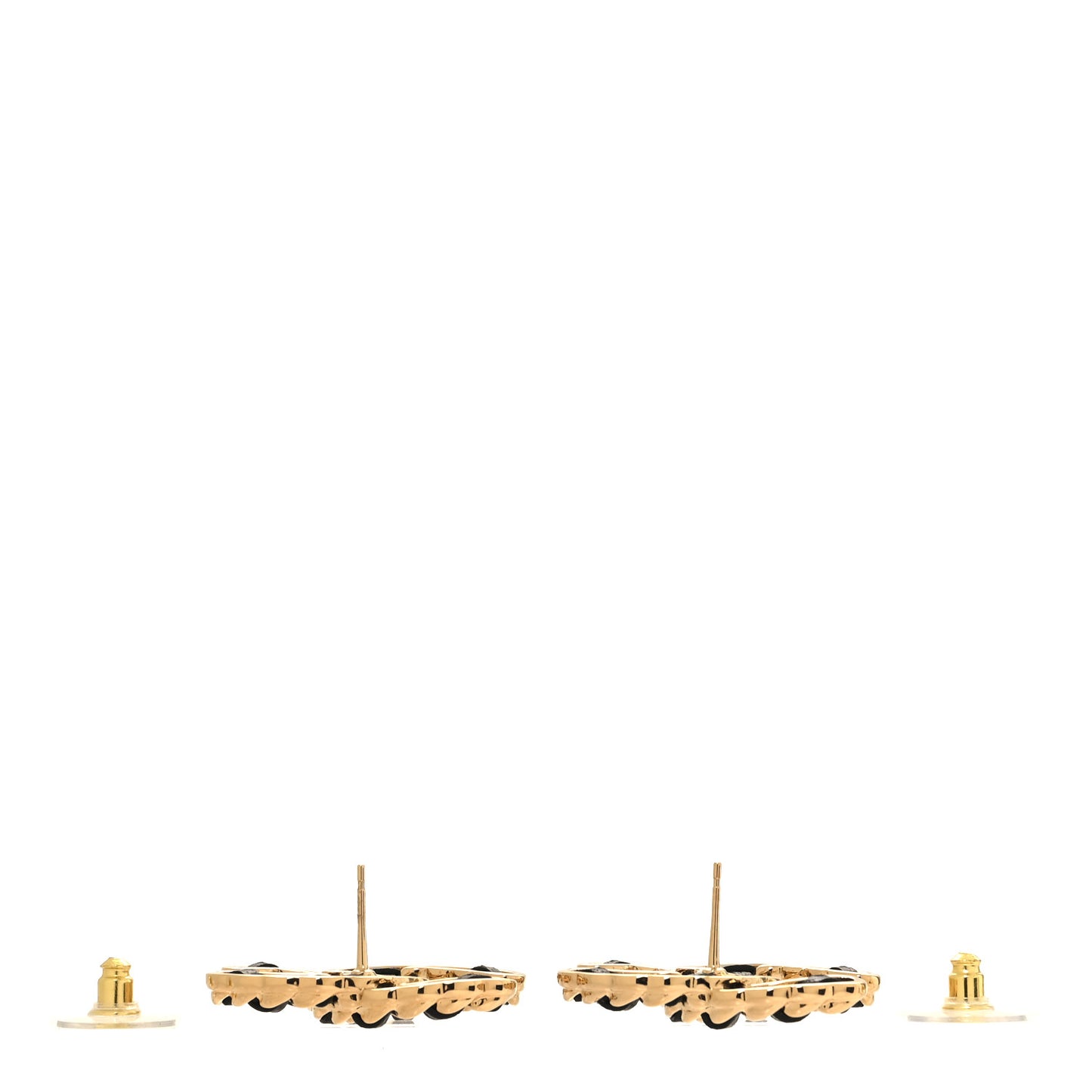 Lambskin CC Chain Earrings Black Gold