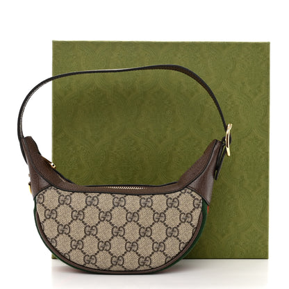 Gucci GG Supreme Monogram Textured Calfskin Web Mini Ophidia Half Moon Hobo Beige Ebony New Acero 10 of 10