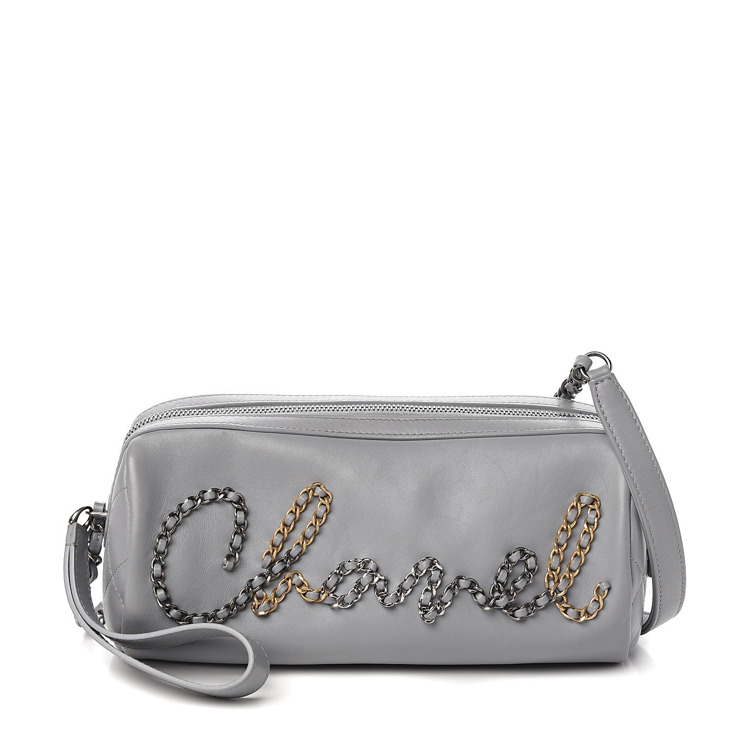 Chanel Calfskin Chain 20s Signature Bowling Bag Light Gray 1 of 12