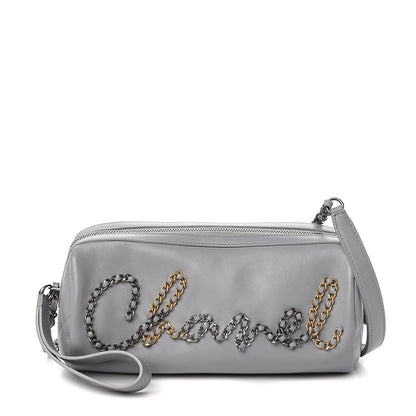 Chanel Calfskin Chain 20s Signature Bowling Bag Light Gray 1 of 12