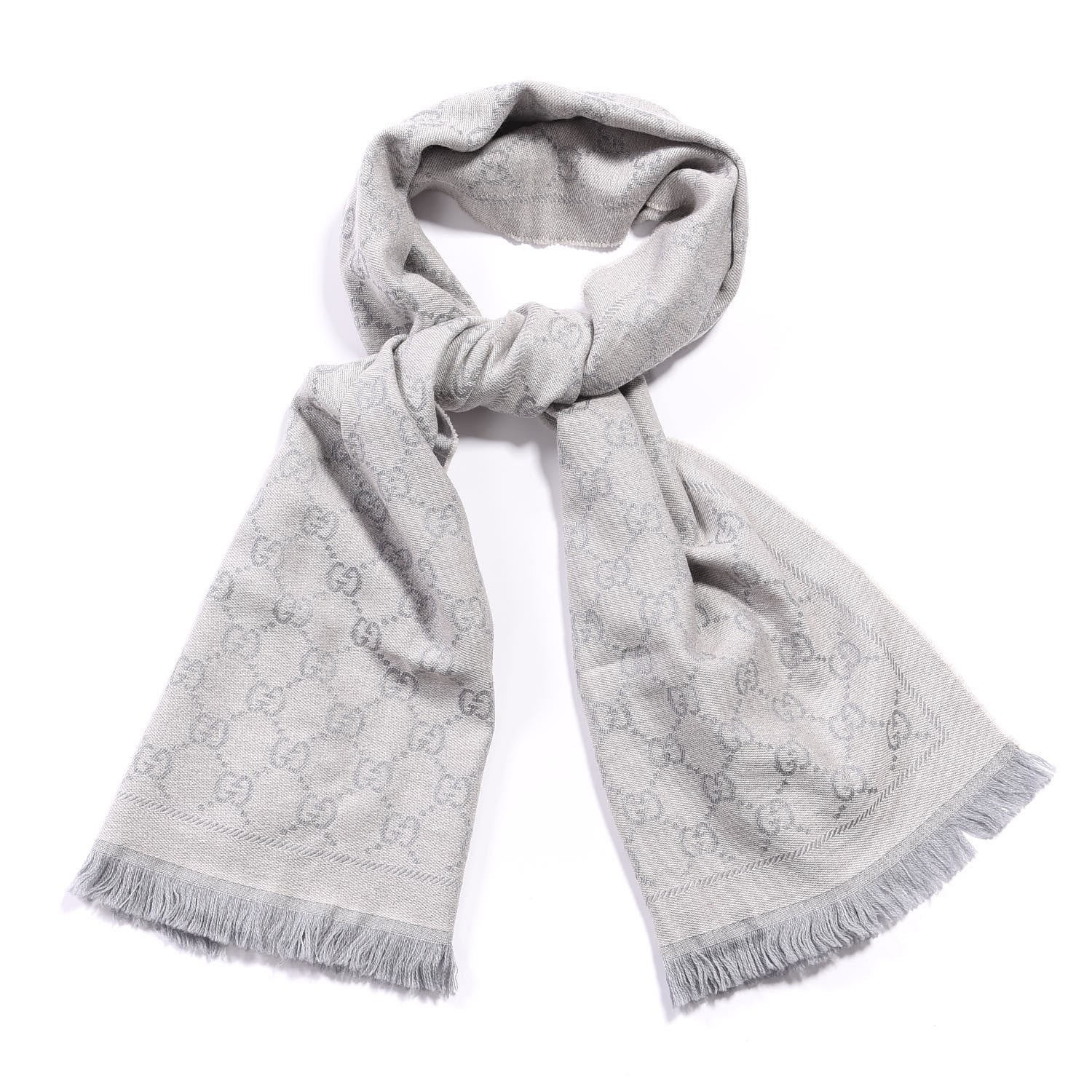 Gucci Wool Monogram Fringe Scarf Gray 1 of 4