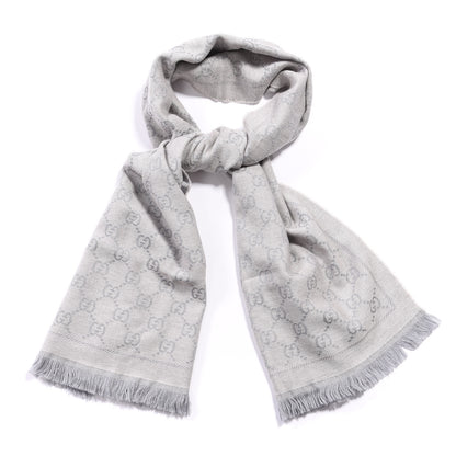 Gucci Wool Monogram Fringe Scarf Gray 1 of 4