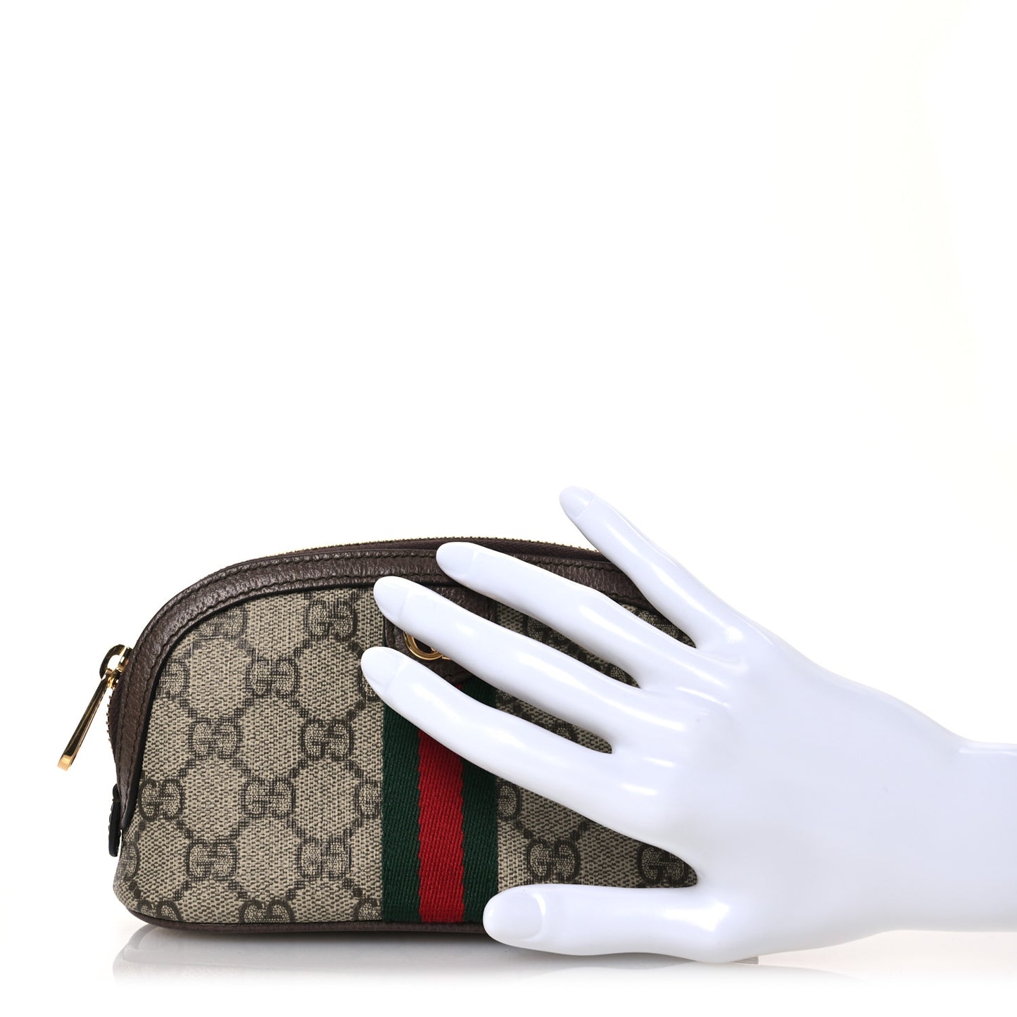GG Supreme Monogram Textured Calfskin Web Medium Ophidia Cosmetic Case Beige Ebony New Acero