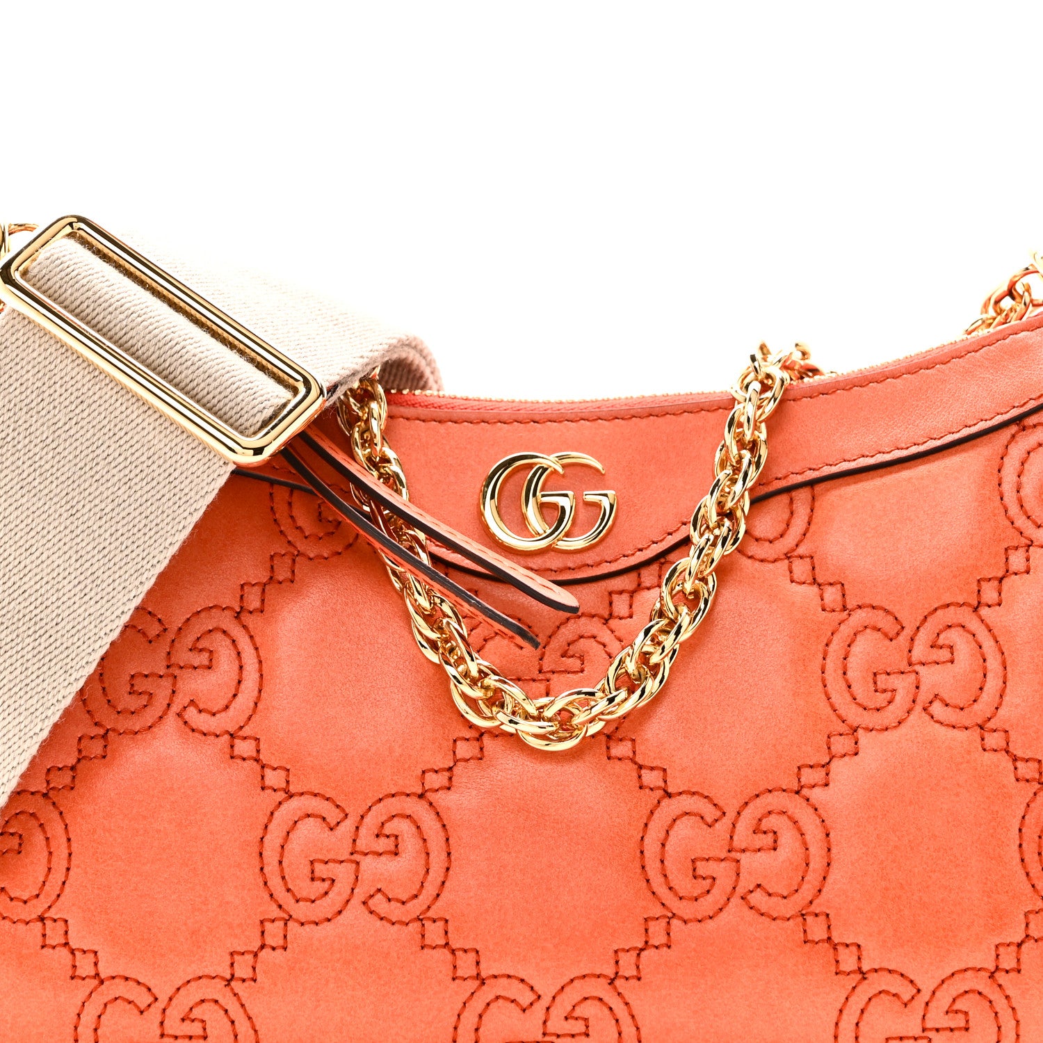 Gucci Calfskin GG Matelasse Chain Handbag Deep Orange Natural 8 of 10
