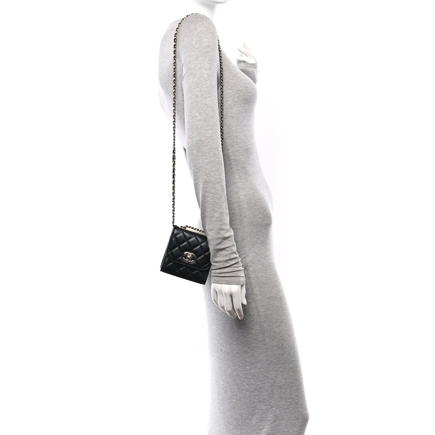 Lambskin Quilted Mini Trendy CC Chain Wallet Black