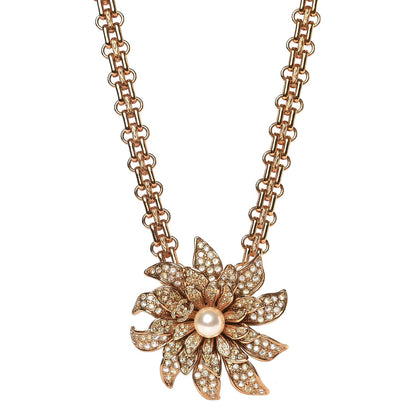Chanel Crystal Pearl Flower CC Chain Link Necklace Gold 1 of 4