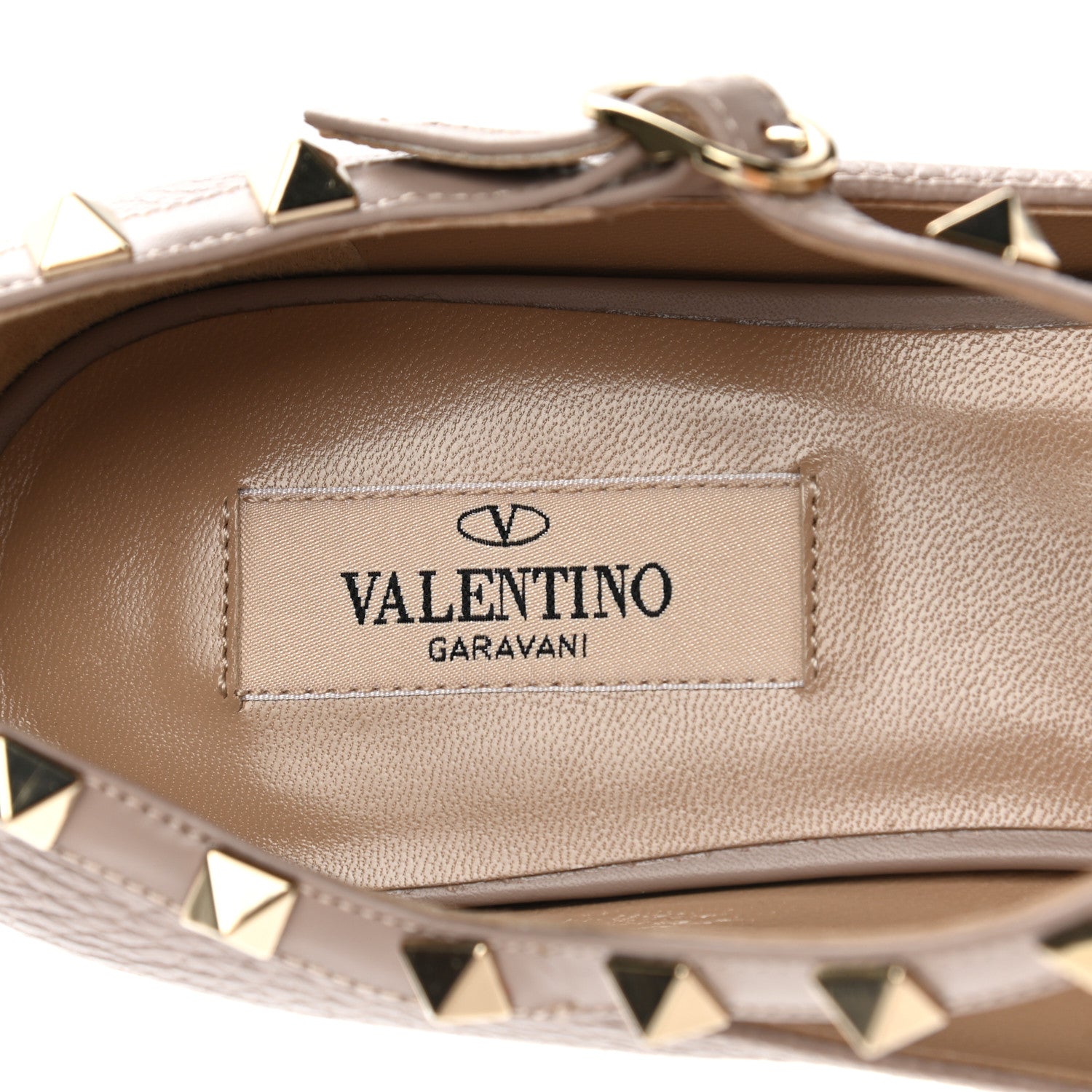 Valentino Garavani Pebbled Calfskin Rockstud Ankle Strap Ballerina Flats 39.5 Poudre 7 of 9