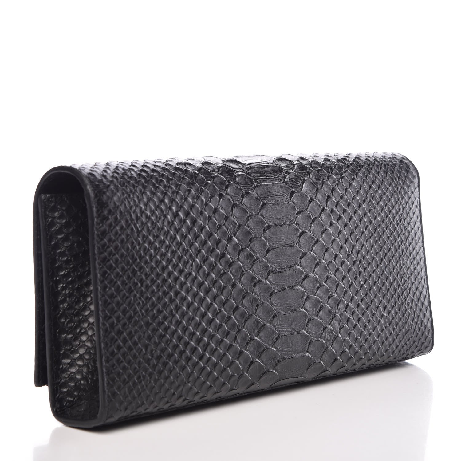Saint Laurent Python Calfskin Embossed Classic Monogram Tassel Clutch Black 3 of 10