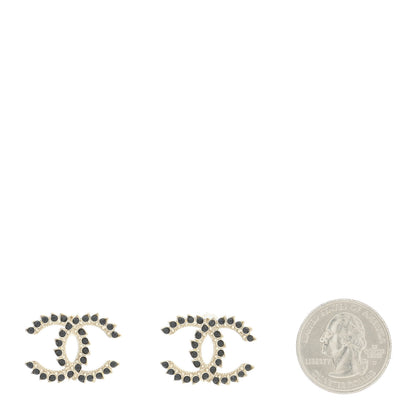 Chanel Strass Crystal Dazzling Wheat CC Earrings Black Gold 2 of 6