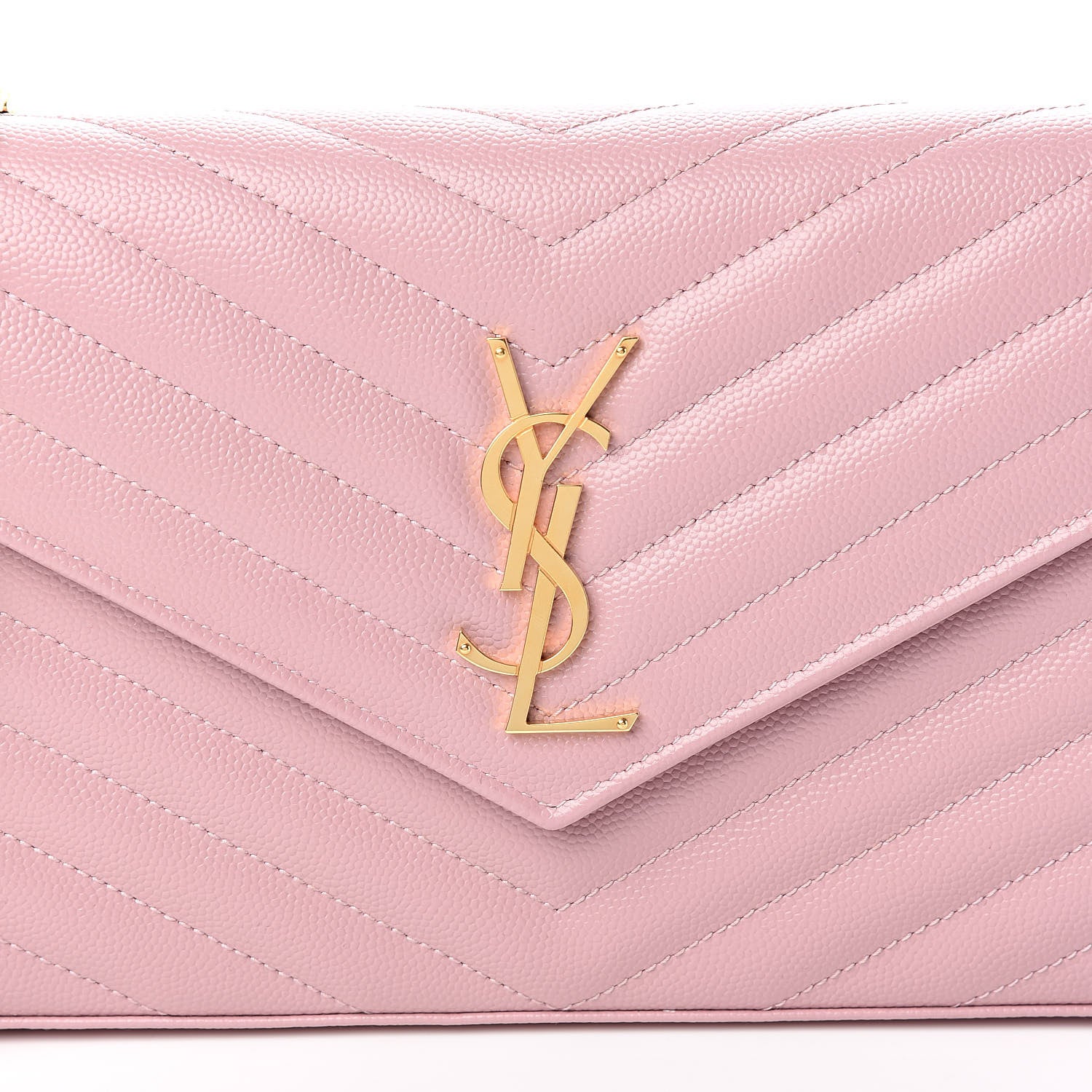 Saint Laurent Grain De Poudre Matelasse Chevron Monogram Chain Wallet Pale Pink 10 of 11