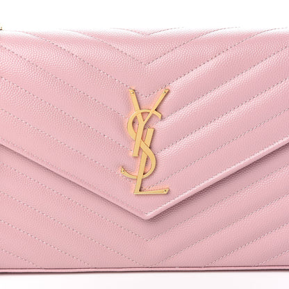 Saint Laurent Grain De Poudre Matelasse Chevron Monogram Chain Wallet Pale Pink 10 of 11
