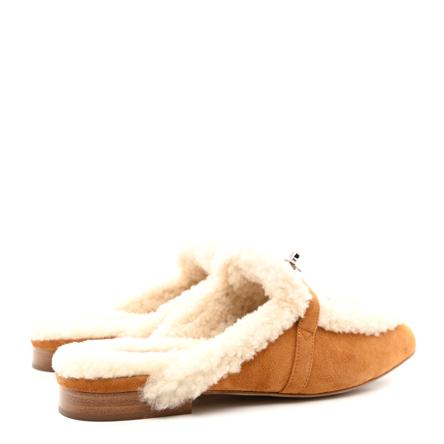 Hermes Suede Goatskin Woolskin Womens Oz Mules 38 Naturel 4 of 9