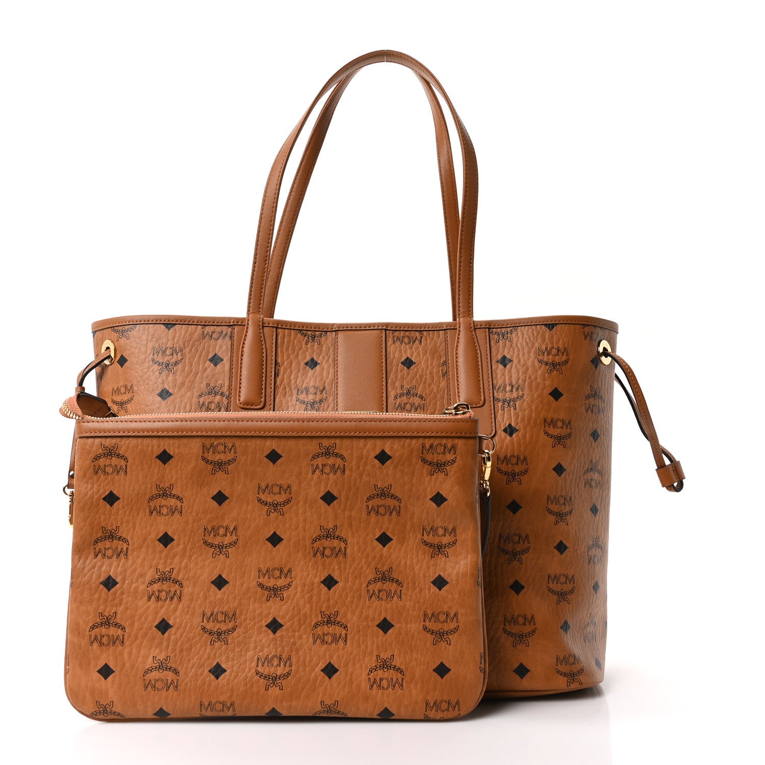 MCM Visetos Medium Liz Reversible Shopper Tote Cognac 2 of 16