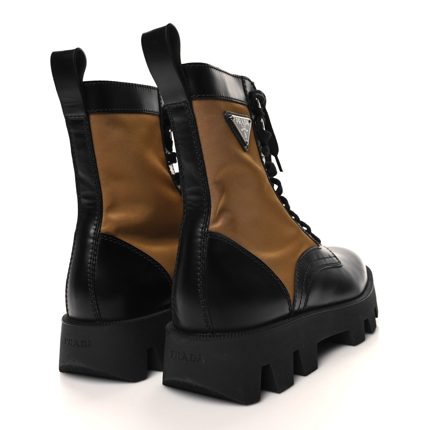 Prada Spazzolato Rois Re-Nylon Metal Triangle Logo Mens Combat Boots 9 Black Giunco 4 of 9