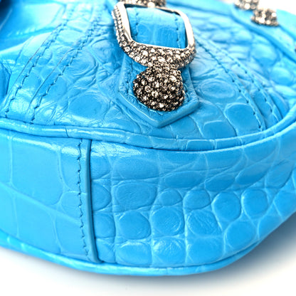 Balenciaga Extra Supple Calfskin Crocodile Embossed Crystal Mini Le Cagole Purse With Chain Cyan 9 of 9