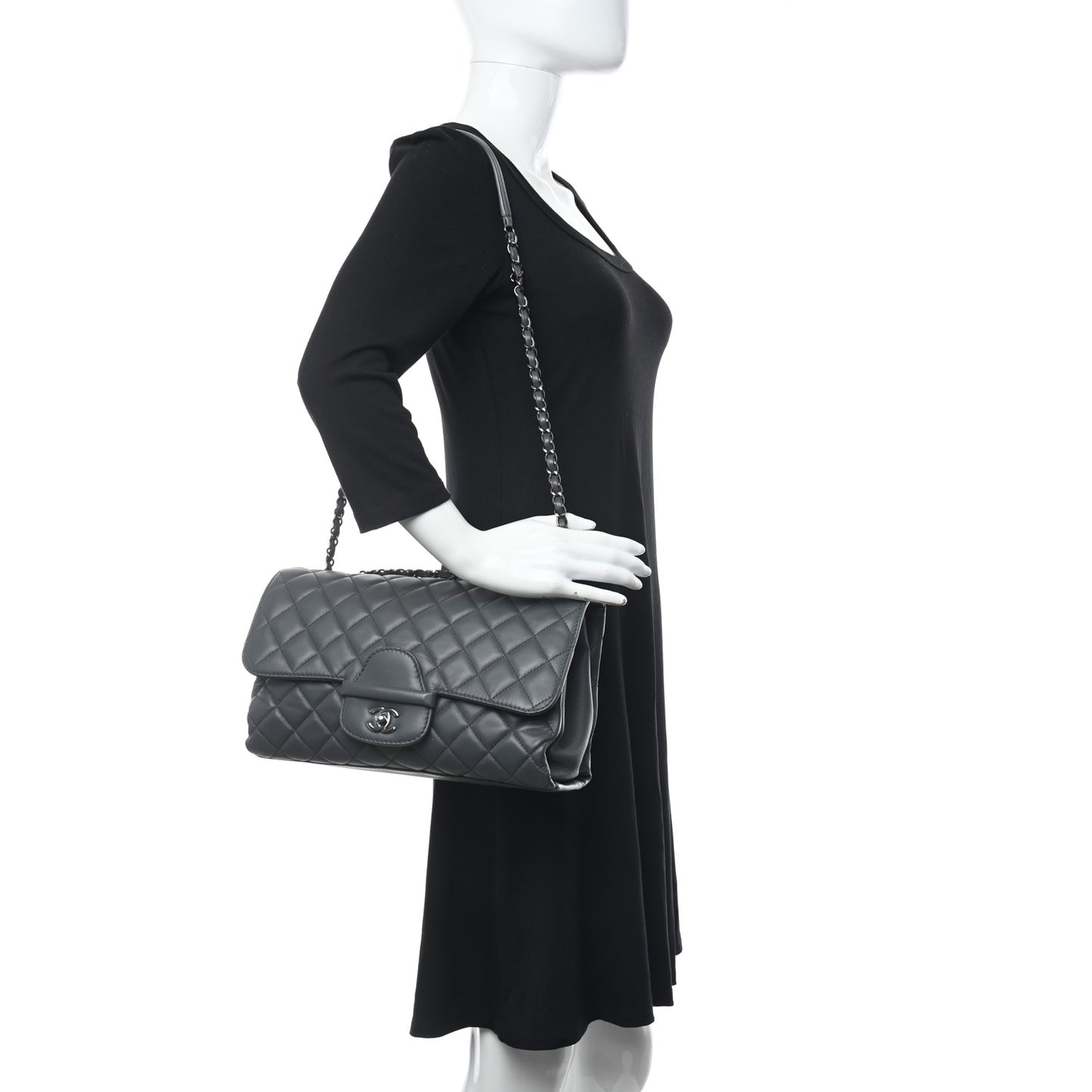 Lambskin Quilted Jumbo Coco Loop Flap Grey