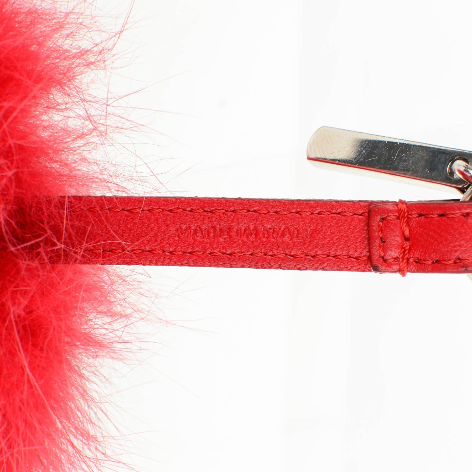 Fendi Fox Fur Shiny Nappa Bi-Color A ABCharm Bag Charm Rosso Chiaro Moro Strawberry 4 of 5