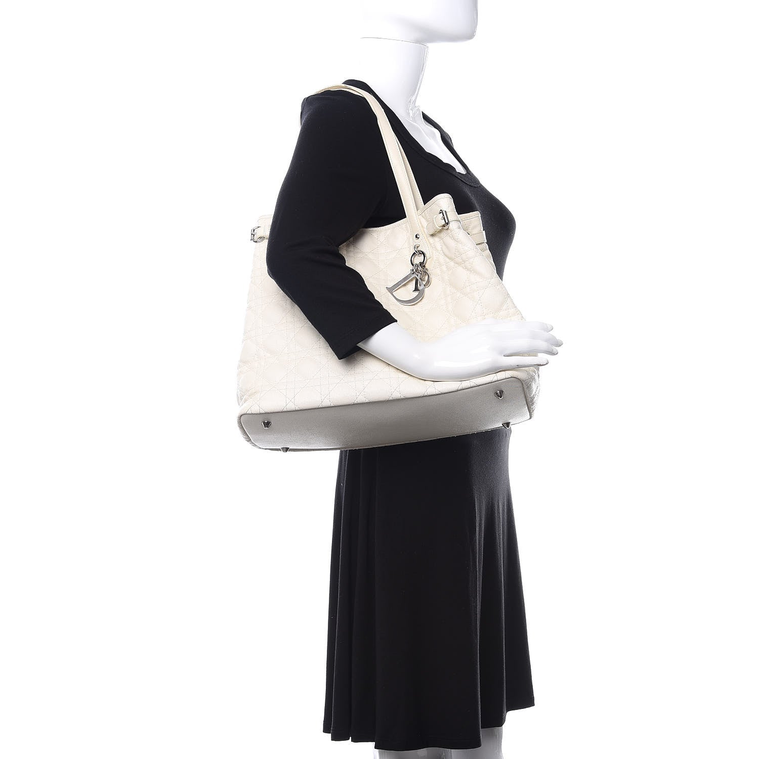 Christian Dior Coated Canvas Cannage Medium Panarea Tote White 2 of 11