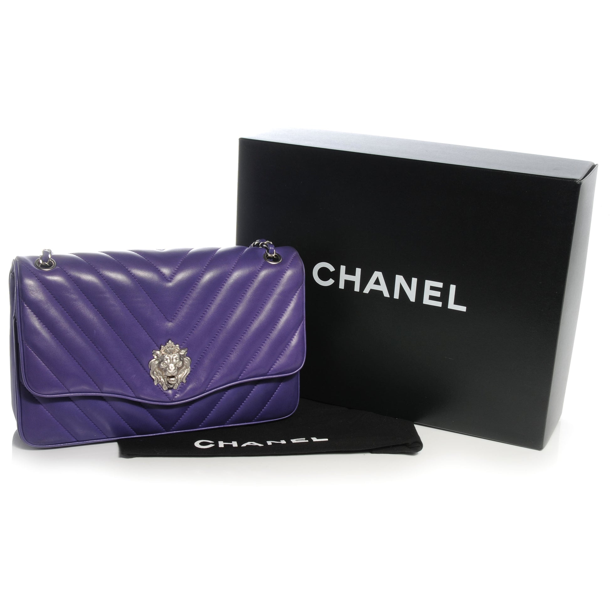 Chanel Lambskin Chevron Jumbo Leo Lion Flap Violet Fonce 5 of 8