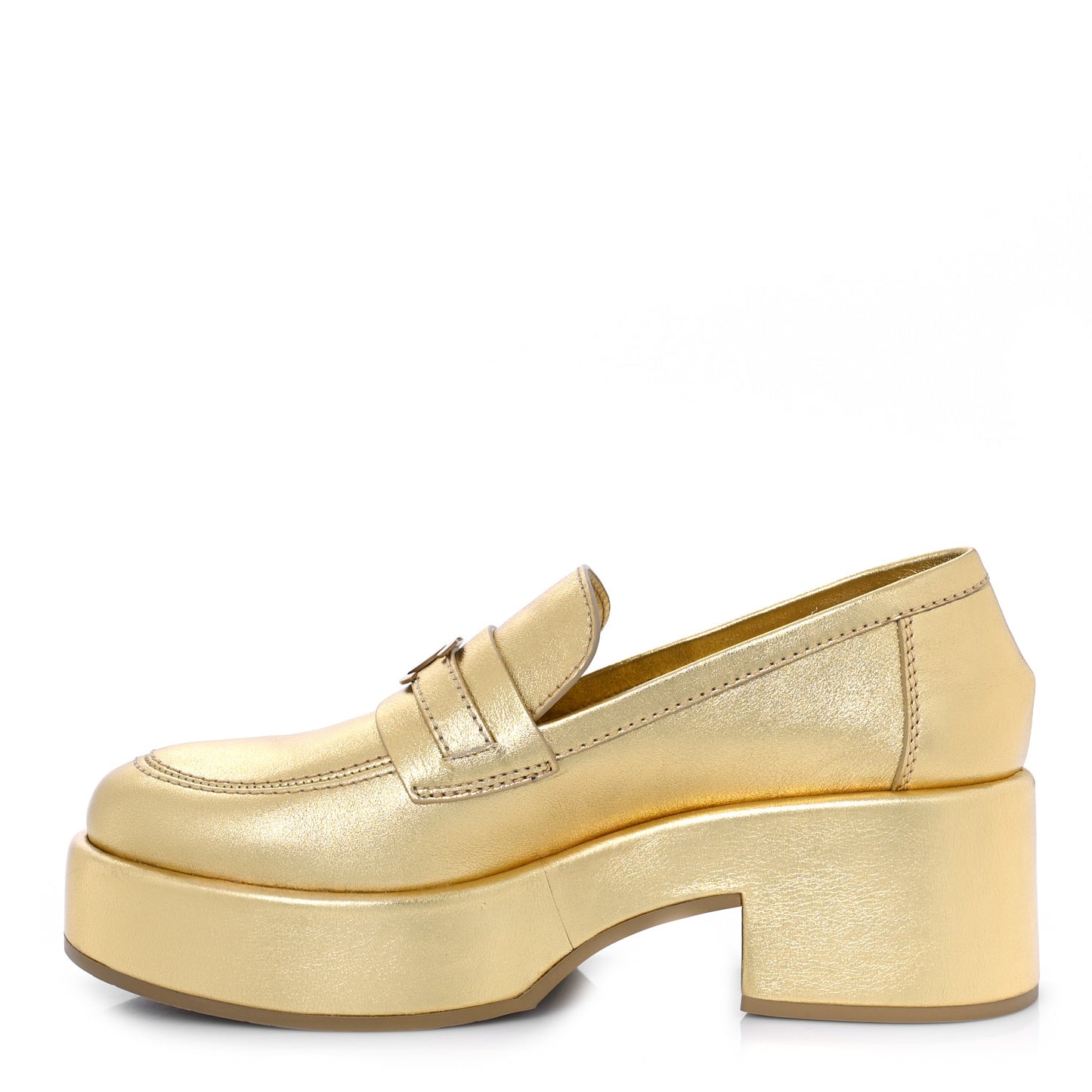 Laminated Calfskin CC Platform Loafers 37.5 Golden