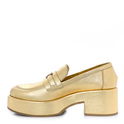 Chanel Laminated Calfskin CC Platform Loafers 37.5 Golden 1 of 10