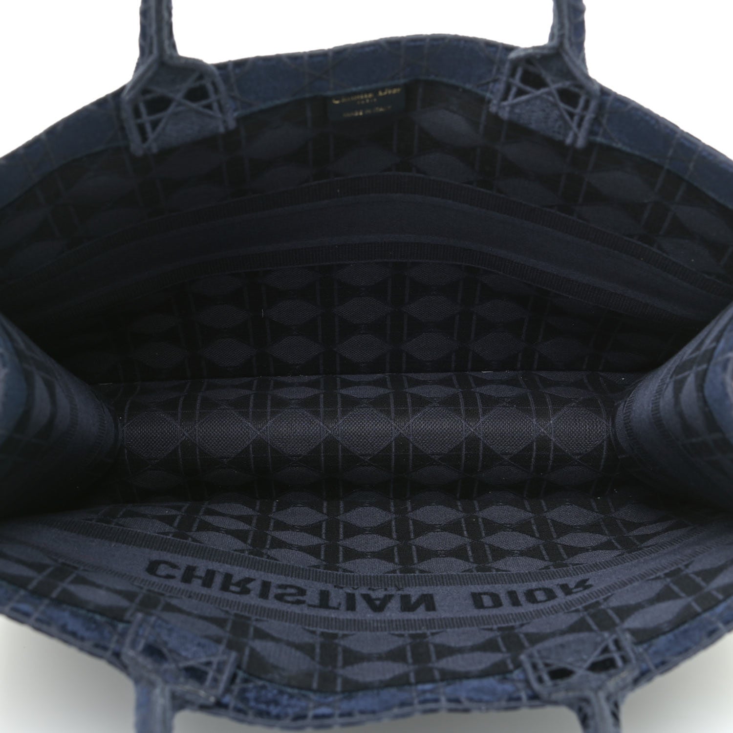 Christian Dior Velvet Cannage Large Book Tote Navy Blue 8 of 11
