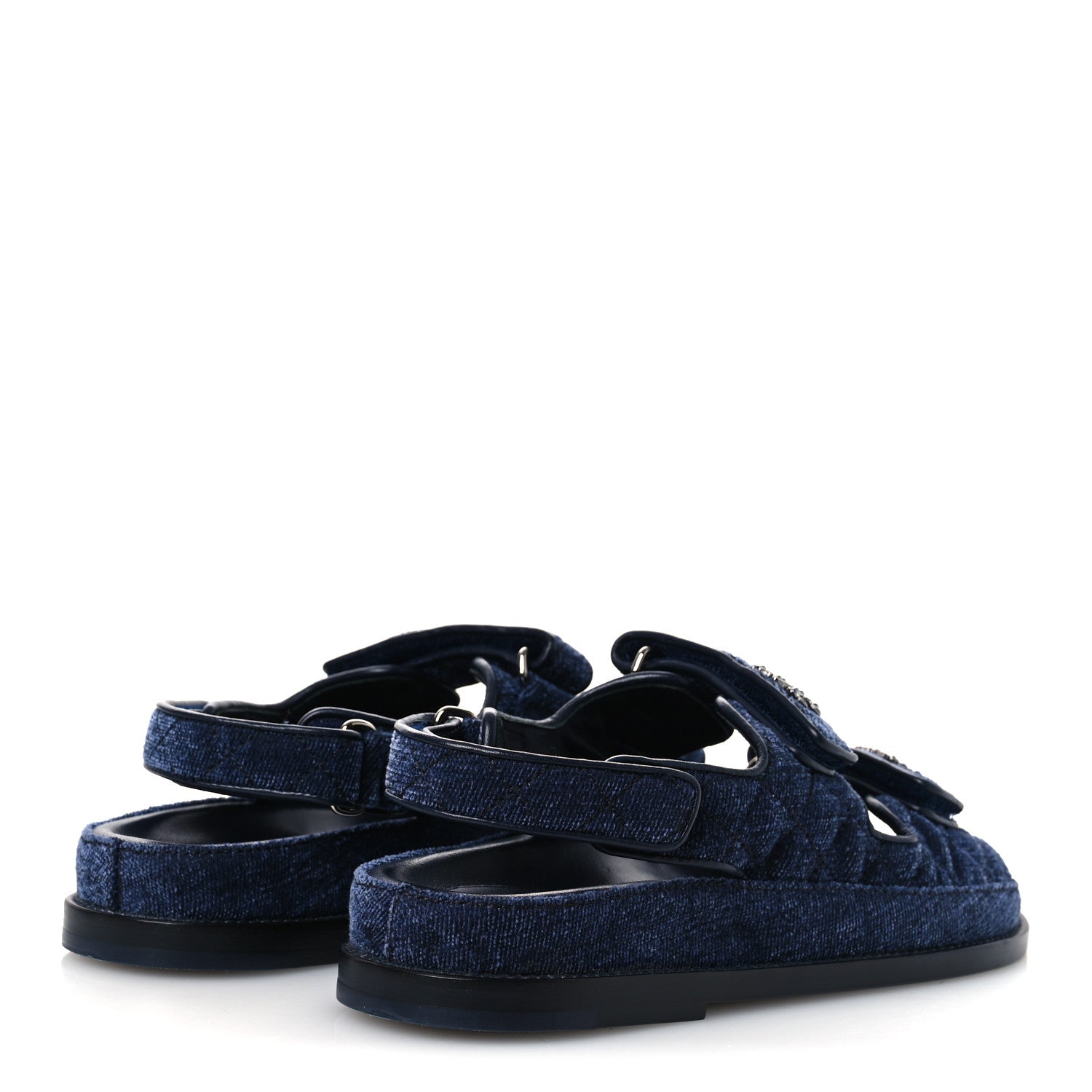 Chanel Velvet Velcro Dad Sandals 37.5 Blue 5 of 12