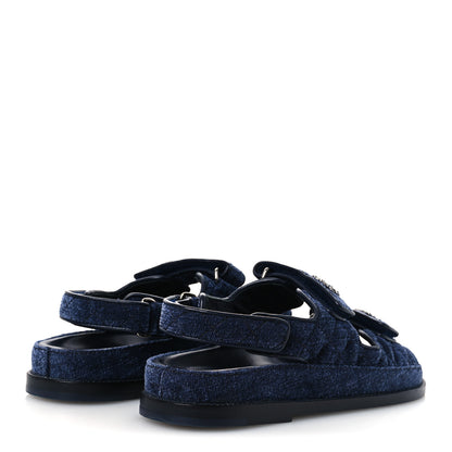 Chanel Velvet Velcro Dad Sandals 37.5 Blue 5 of 12