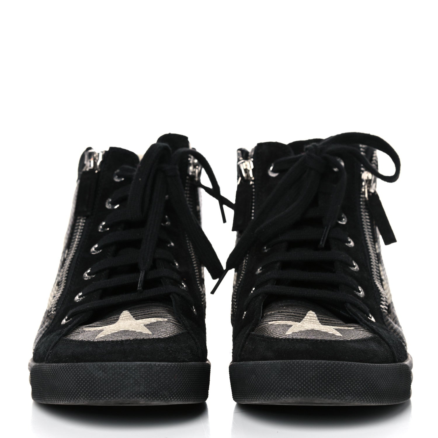 Chanel Canvas Suede CC Star Zipped High Top Sneakers 37.5 Black 2 of 16