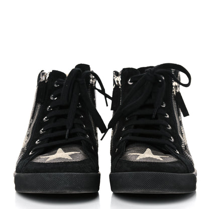 Chanel Canvas Suede CC Star Zipped High Top Sneakers 37.5 Black 2 of 16