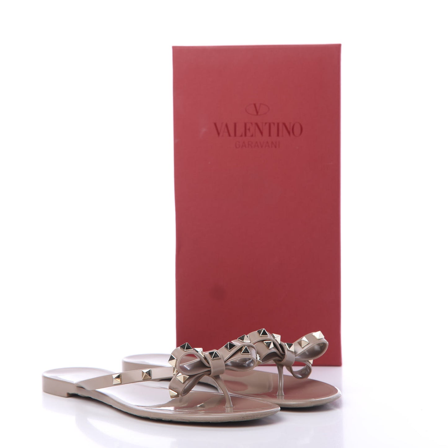 PVC Jelly Rockstud Bow Thong Sandals 41 Poudre