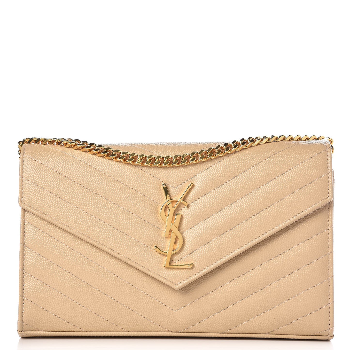 Grain De Poudre Matelasse Chevron Monogram Chain Wallet Nude Powder