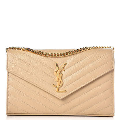 Saint Laurent Grain De Poudre Matelasse Chevron Monogram Chain Wallet Nude Powder 1 of 6
