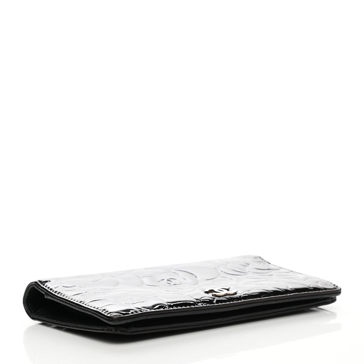 Chanel Patent Camellia Embossed Yen Wallet Black 4 of 13