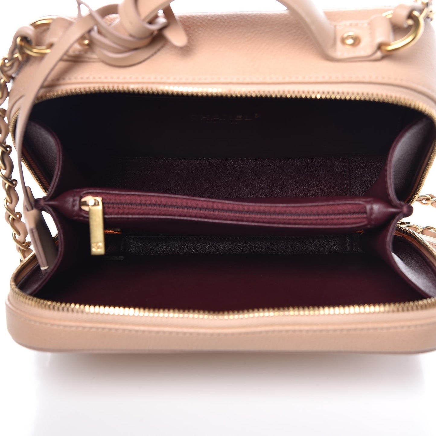 Caviar Quilted Medium CC Filigree Vanity Case Beige