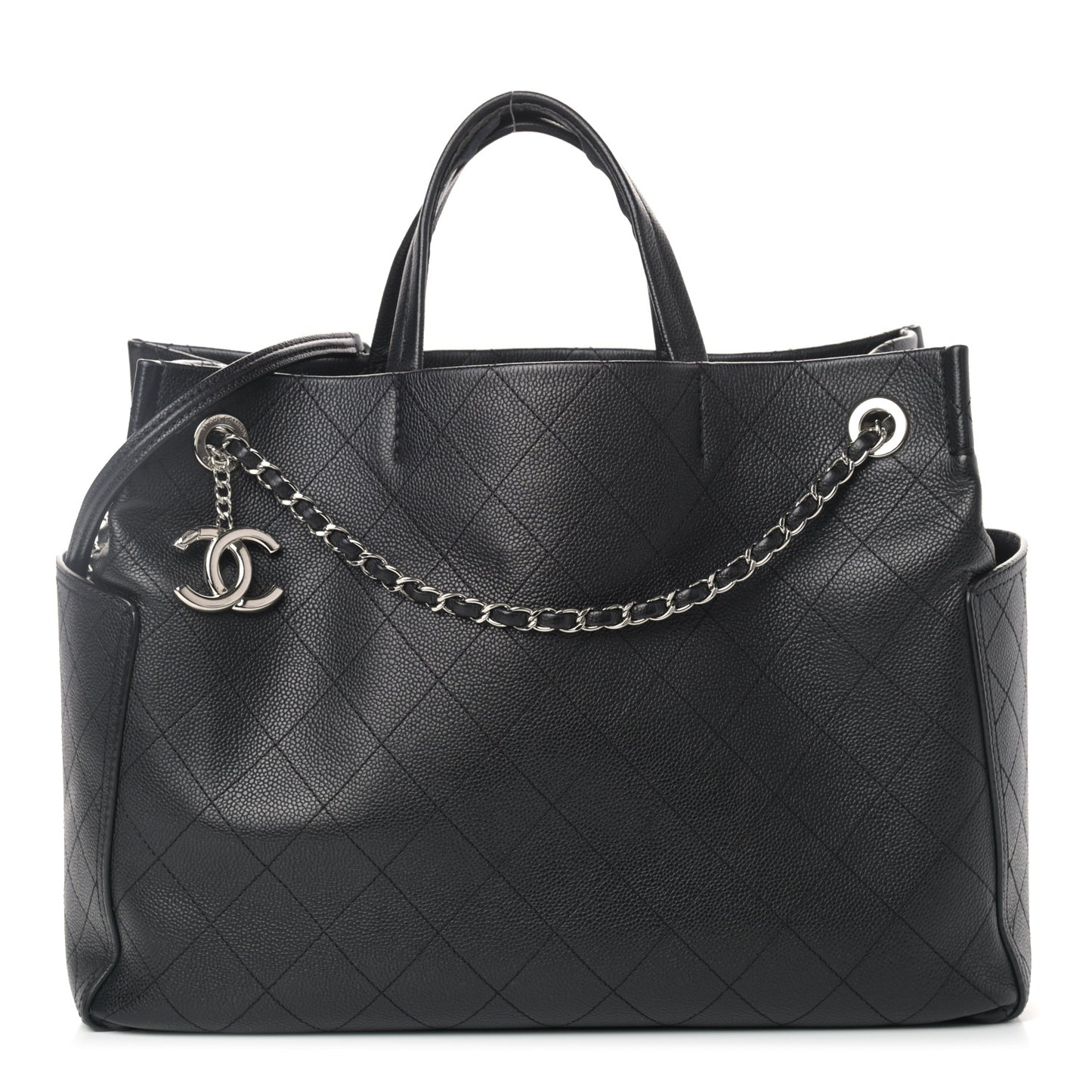 Grained Calfskin CC Pocket Tote Black