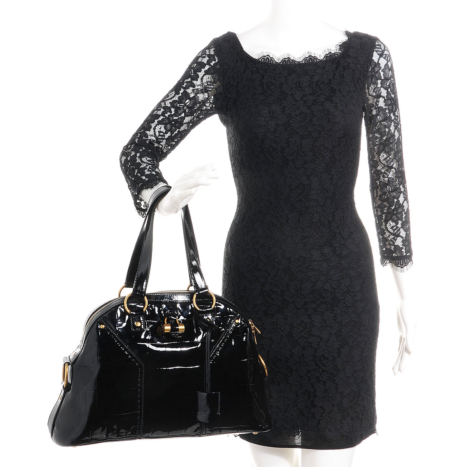 Saint Laurent Patent Croc Large Muse Black 2 of 10