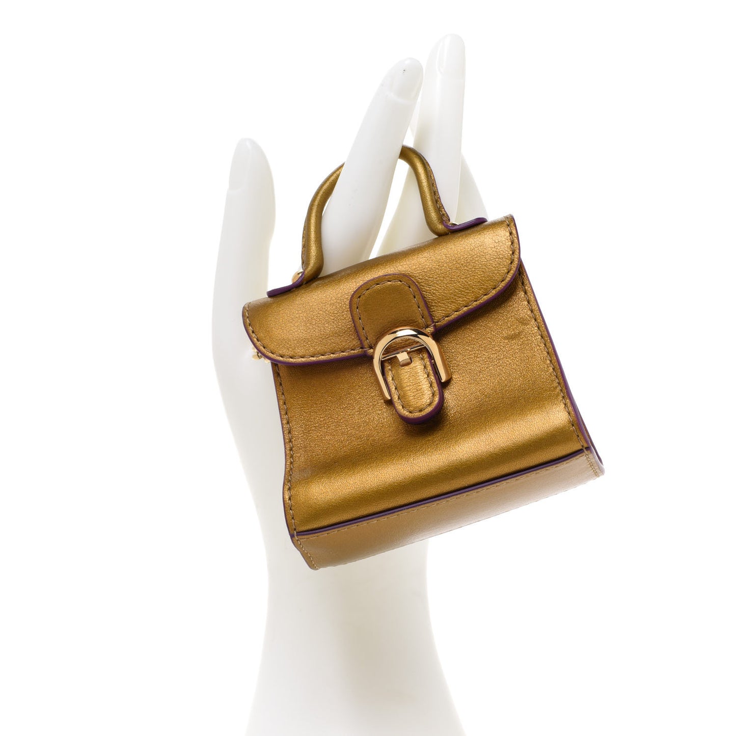 Metallic Calfskin Mini Brillant Bag Charm Gold