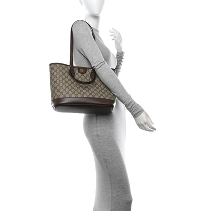 Gucci GG Supreme Monogram Textured Calfskin Small Ophidia Shoulder Tote Bag Beige Ebony New Acero 2 of 10