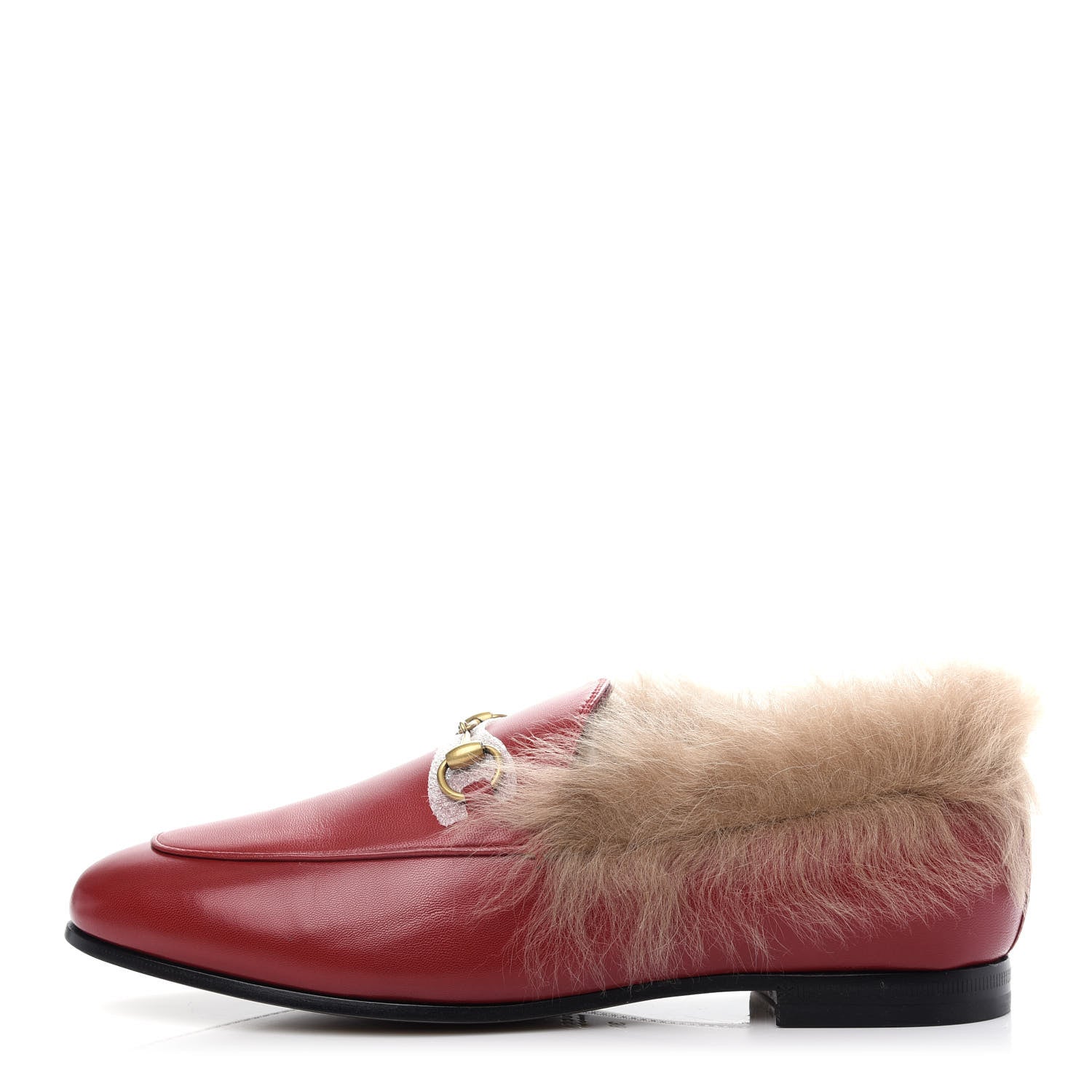 Gucci Malaga Kid Fur Womens Jordaan Loafers 38 Hibiscus Red Natural 1 of 10