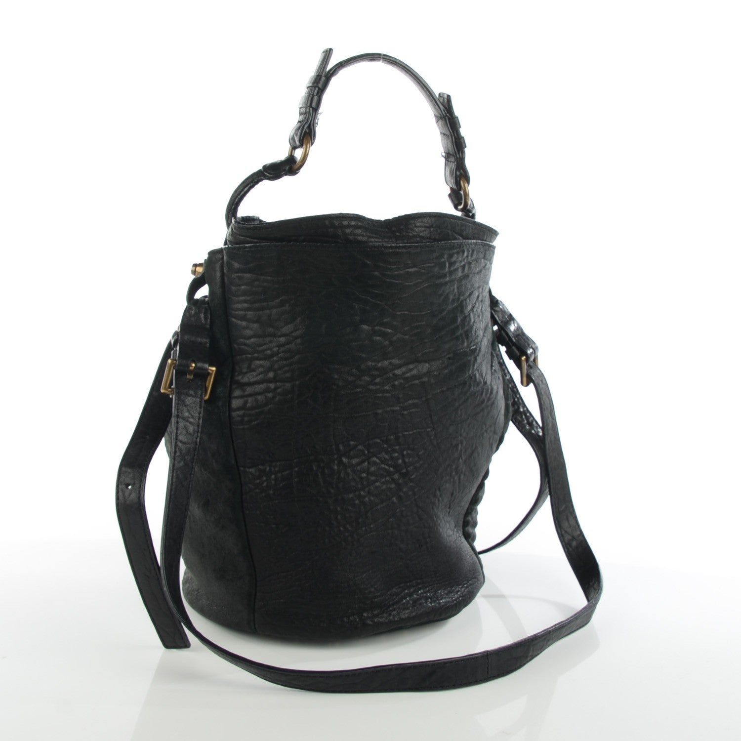 Alexander Wang Pebbled Lambskin Diego Bucket Bag Black Antique Brass Hardware 3 of 7