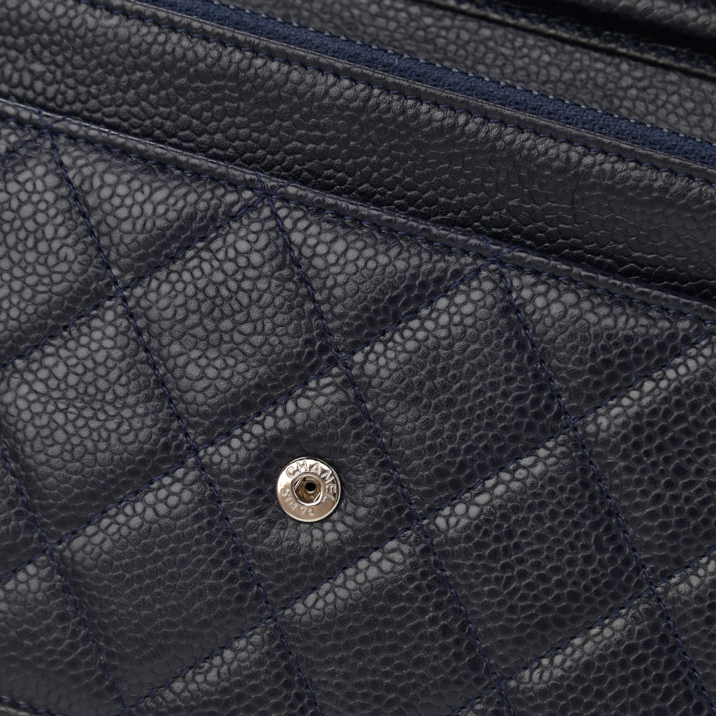 Caviar Quilted Wallet On Chain WOC Navy Blue