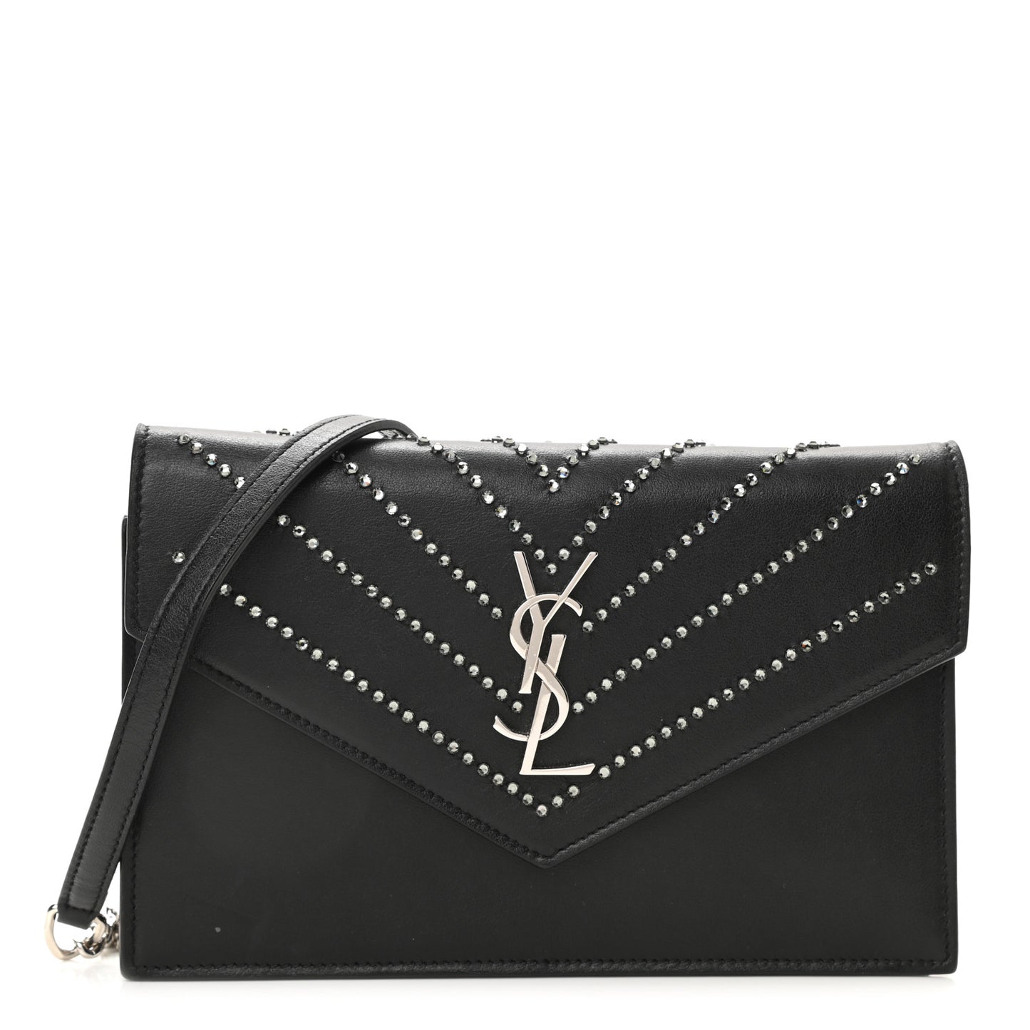 Calfskin Studded Monogram Envelope Chain Wallet Black