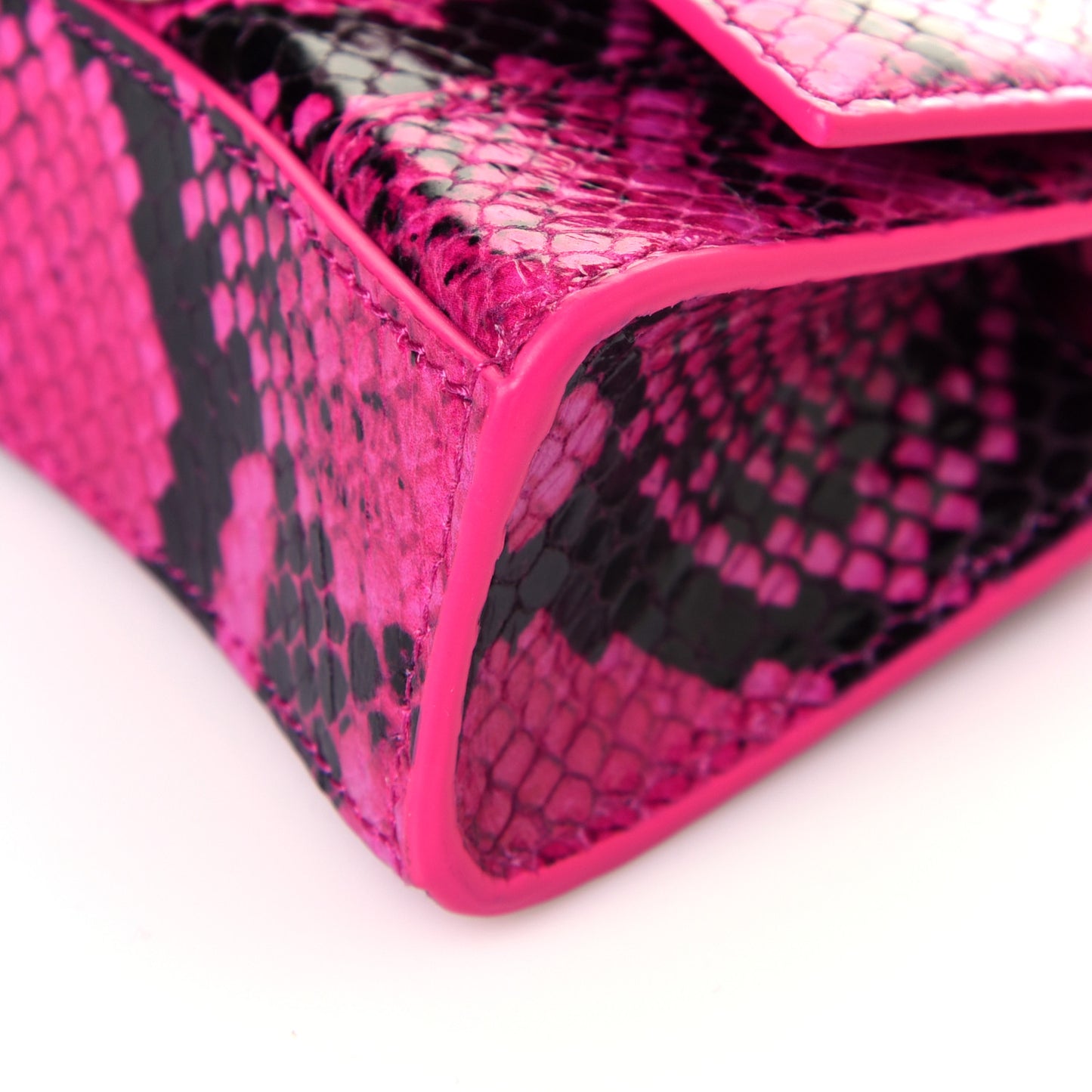 Shiny Calfskin Python Effect Hourglass Top Handle Bag Mini Fuchsia Black