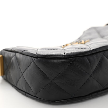 Chanel Crumpled Calfskin Quilted Braided CC Small Hobo Black 8 of 9