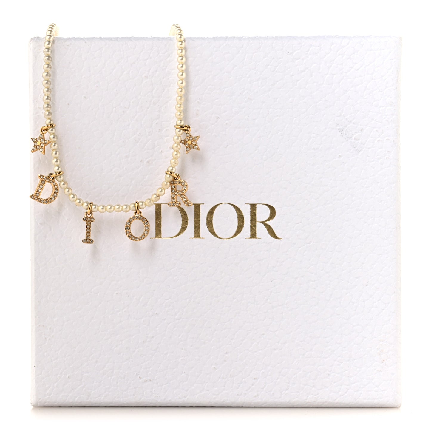Pearl Crystal Star Logo Charm Necklace Gold